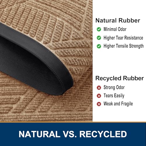 Image of Smiry Front Door Mat Outside Entrance, Heavy Duty Sturdy Natural Rubber Doormat, Trap Dirt and Moisture, Easy Clean Low Profile Mats for Indoor Outdoor Entry, Irregular Triangle (29.5x17, Coffee)