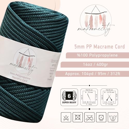 image for Makromecity, Premium Polyester Macrame Cord 5mm x 104 yards (311 feet)