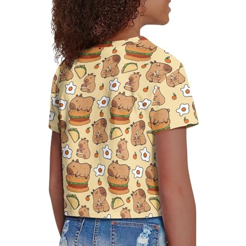 Image of Girls Crop Tees Crew Neck Casual Short Sleeve T Shirts Kids Loose Soft Comfortable Tees Blouses Shirt for Little Girl