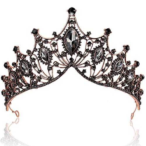CIEHER Baroque Queen Crown for Women,Rhinestone Wedding Tiaras and Crowns Crystal Vintage Princess Crown Headband Birthday Tiara,Prom Birthday Party Valentines Costume,Hair Accessories for Women Girls-Black Crown