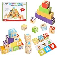 Wooden Alphabet Blocks for Toddlers 1-3 | Abc Stacking Blocks Toys for 1 2 3 Year Old Kids | One Year Old Girl Boy 1st First Birthday Number Building Blocks Learning Educational Toys
