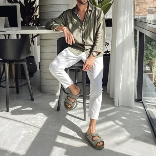 Image of KuaiLu Mens Casual Sandals with Comfortable Orthopedic Arch Support Summer Beach Walking Shoes Cushion Slides Slip on Indoor Outdoor