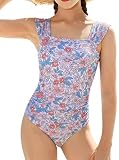 Meteorito Swimsuits for Teens Girls One Piece Tummy Control Square Neck Bathing Suit Modest Full Coverage...