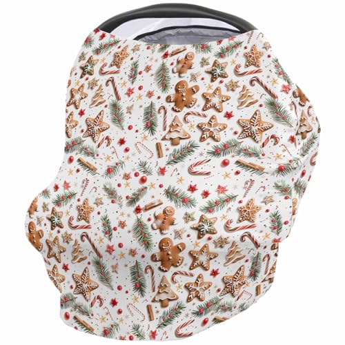 Nursing Cover for Breastfeeding Scarf, Candy Gingerbread Man Stars Xmas Trees Plants Baby Car Covers Super Soft Multi Use for Canopy Shopping Cart Cover Blanket Stroller Cover