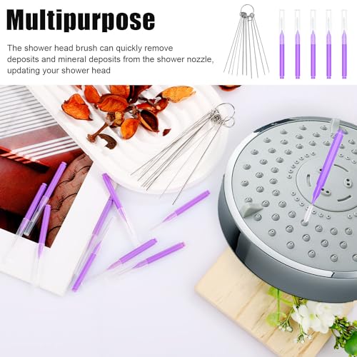 Image of NQEUEPN 10pcs Shower Head Cleaners, with 10pcs Needle Picks Anti-Clogging Shower Head Cleaning Brush Tiny Crevice Cleaner Tool for Small Holes Gaps Nozzle Window Slot Household Bathroom (Purple)
