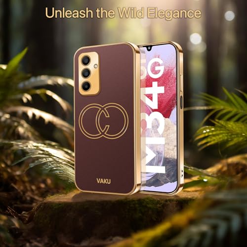 Image of Vaku Luxos Skylar Back Cover for Samsung Galaxy M34 5G with Leather Pattern Gold Electroplated Soft TPU Cover Shockproof Protective Case- Brown