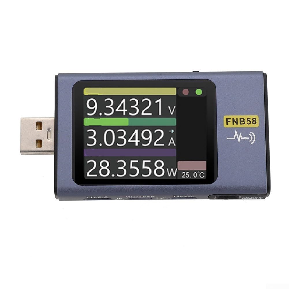 Tester USB C FNB58 con misuratore di potenza digitale per rilevamento rapido della carica PD QC, monitor della corrente di tensione per cavo di ricarica, gamma 4-28 V, 0-7 A