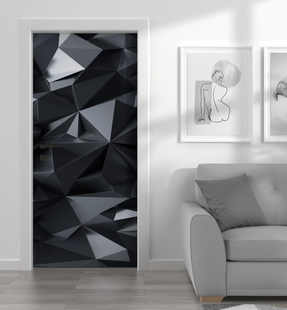 Türtapete Selbstklebend 95 x 210 cm Geometrie Türaufkleber Schwarz Türposter PVC Wandaufkleber Wasserdichte 3D Fototapete Türfolie Poster Tapete Türbilder Für Türwand Dekoration E615