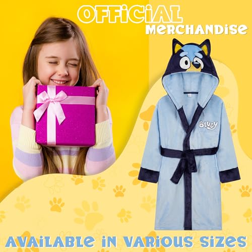 BlueY Mädchen Fleece Bademantel mit Kapuze und Bindegürtel, gemütlicher Morgenmantel - Geschenke für Mädchen (Blau, 5-6 Jahre)