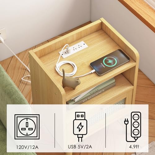 image for Fixwal Nightstands Set of 2 with Charging Staion, Night Stand with Rat