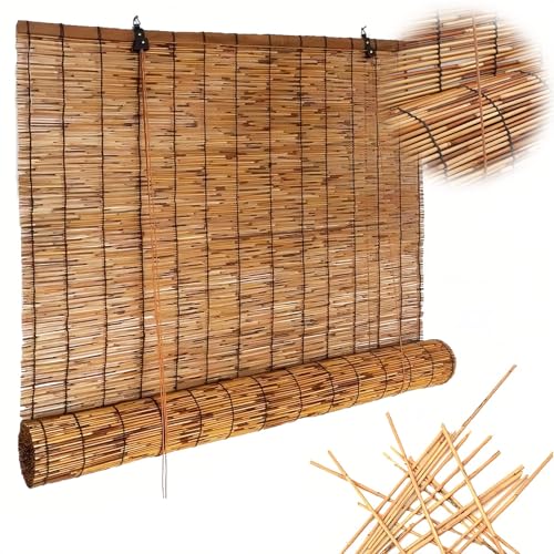 Natural Transpirables Persianas Enrollables | Protector Solar Retro Estor Enrollable De Bambú | Impermeable Carbonización Cortina De Bambú | para Sala De Estar, Ventanas, Puerta