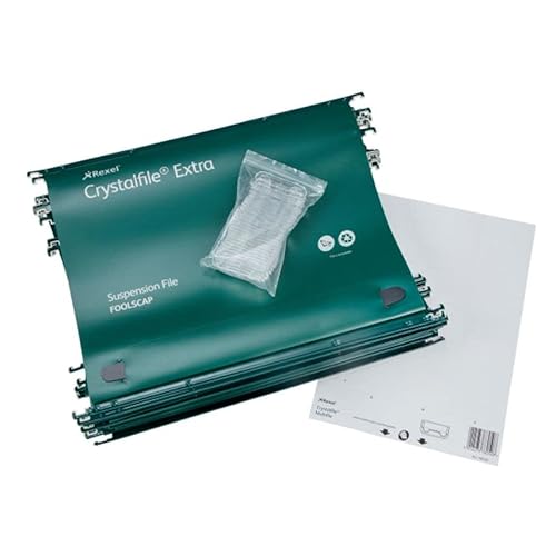 Rexel Crystalfile arquivo de suspensão extra polipropileno 50 mm Foolscap Green Ref 3000112 [pacote