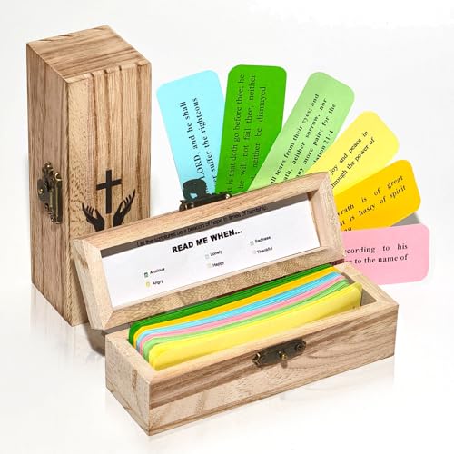Handmade With Wooden Box Blessings Hope Jar,Read Me When Bible Verses Jar, Christian Gifts for Women Men Mom Dad Friend, Comes With 92 Color Coded Bible Verses,Bible Study Supplies