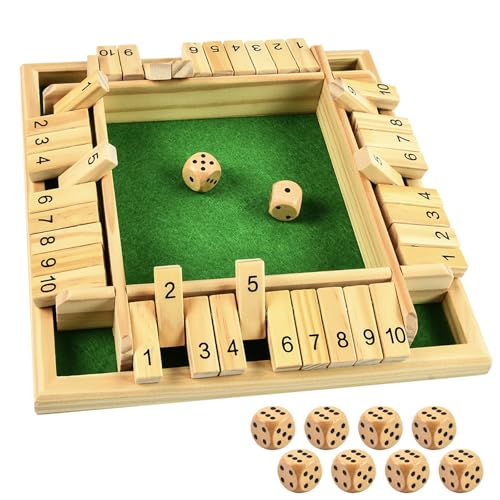 XIABYAYU Jeux en Bois Shut The Box, Jeu de Dés en Bois, Shut The Box 4 Joueurs avec 8 Dés, Jeux de Mathématiques pour Enfant, Jeu de Table pour Enfant et Adulte, Familles Fête (A)