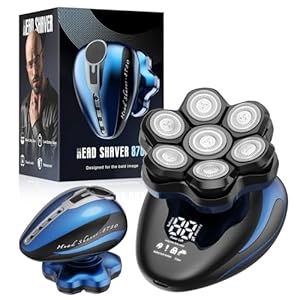 FitSan Head Shavers for Bald Men: Electric Razor IPX7 Wet/Dry Shaving with Led Display – 7D Detachable Rotary Shaver Grooming Kit- Type C Rechargeable Grooming Kit