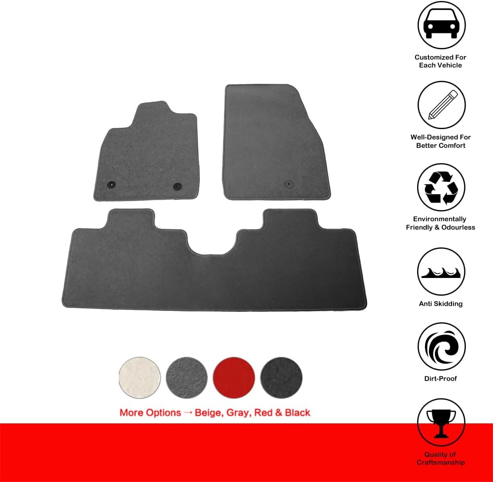IKON MOTORSPORTS, Floor Mats Compatible with 2021-2025 Ford Mustang Mach-E, Gray/Grey Nylon Car Auto Front Rear Carpets Liner 3PC Set Protector, 2022 2023 2024