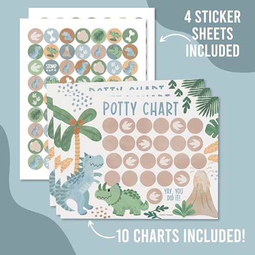 Hadley Designs Potty Training Chart for Toddlers Boys -10 Sticker Potty Chart for Toddlers Boys, 8.5x11" Potty Training Sticker Charts for Toilet Success, Dinosaur Toddler Reward Chart for Kids — view 4