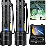 taoquwe Rechargeable LED Flashlights High Lumens, 99,000 Lumen Super Bright Flashlight with 7 Modes & Waterproof, Powerful USB Rechargeable Handheld Flash Light for Camping Home(2 Pack)