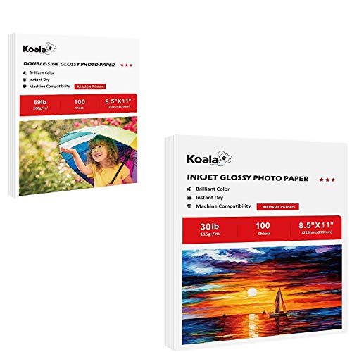 Koala Thin Glossy Inkjet Paper And Double-Side Glossy Photo Paper 8.5X11 Inches 100 Sheets #TOP14