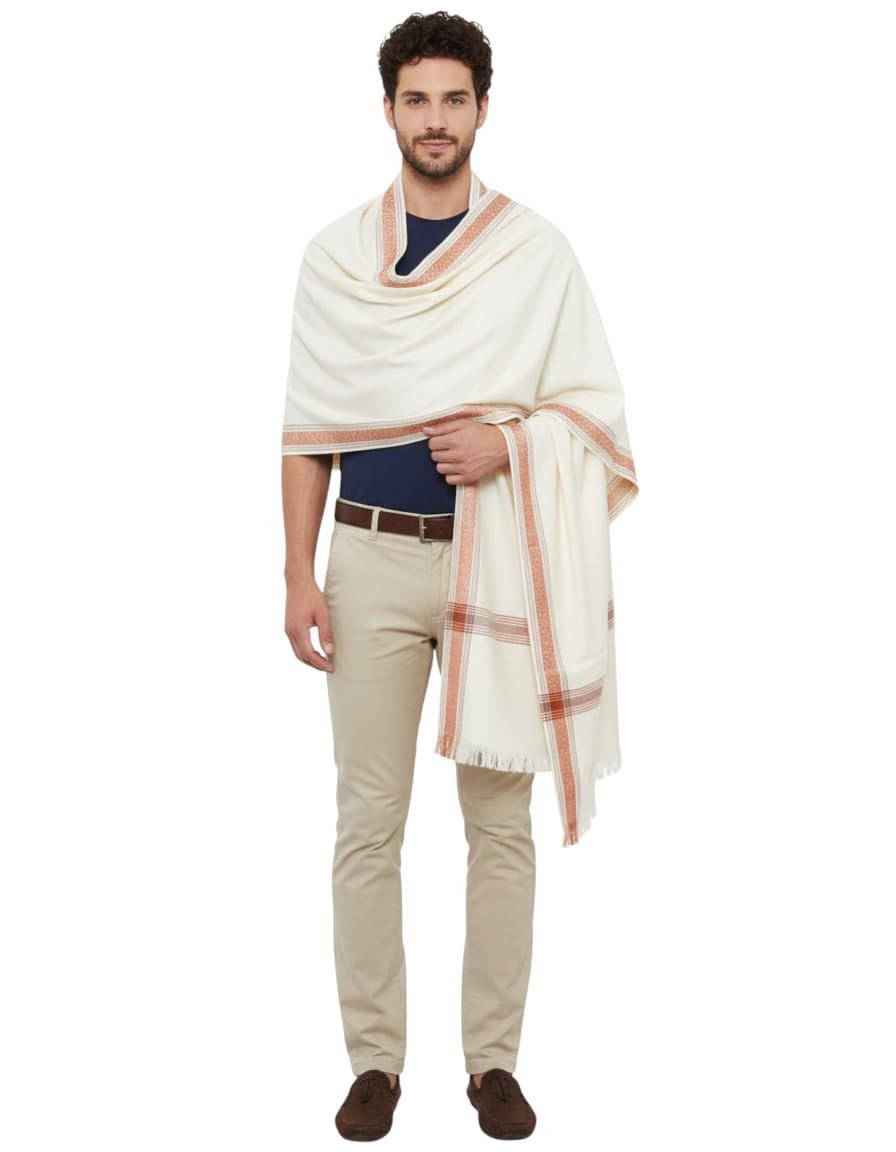 KAVIM White Wool Self Design Men's Shawl KA-SWL-11-image-10