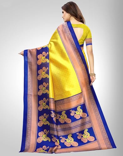 Image of SIRIL Women's Printed Silk Saree with Zari Border & Tassels
