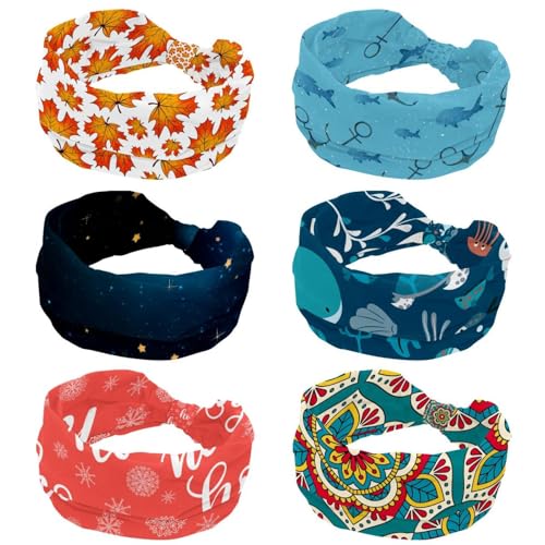 Turban antidérapant élastique lot de 6 bandeaux larges femme imprimé ancre bleu marine