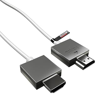 rhinocables Slim HDMI cable Ultra Thin and Flexible Skinny Cord High Speed 4K UHD and 3D Support, ARC compatible HDMI Lead for Gaming, Xbox, Playstation, Laptops, Computers, HDTV White, 2m