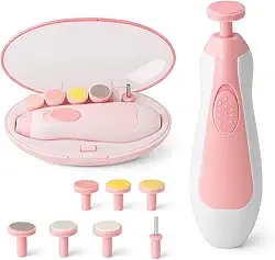 Cortador e Lixa de Unha Elétrico para Bebês 6 em 1 com Luz LED Silencioso e Seguro, Estojo Portátil Incluso, Ideal para Recém-Nascidos, Crianças e Adultos – Fácil e Indolor (rosa)