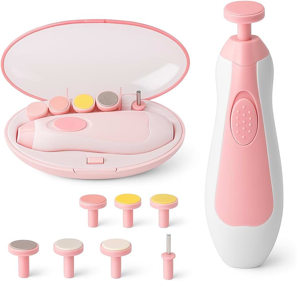 Cortador e Lixa de Unha Elétrico para Bebês 6 em 1 com Luz LED Silencioso e Seguro, Estojo Portátil Incluso, Ideal para Recém-Nascidos, Crianças e Adultos – Fácil e Indolor (rosa)