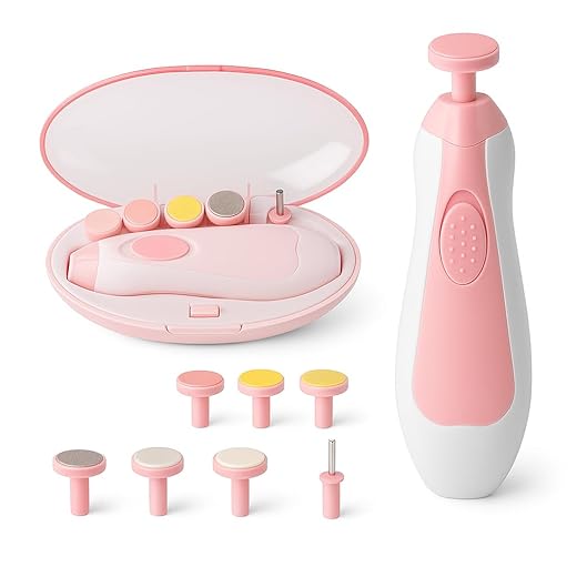 Cortador e Lixa de Unha Elétrico para Bebês 6 em 1 com Luz LED Silencioso e Seguro, Estojo Portátil Incluso, Ideal para Recém-Nascidos, Crianças e Adultos – Fácil e Indolor (rosa)