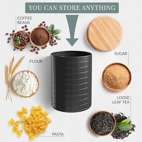 Barnyard Designs Canister Sets for Kitchen Counter, Flour Coffee Tea Sugar Container Set with Bamboo Lids, Vintage Farmhouse Decor Kitchen Canisters, Metal/Bamboo, Set of 3 (Black) - Image 4