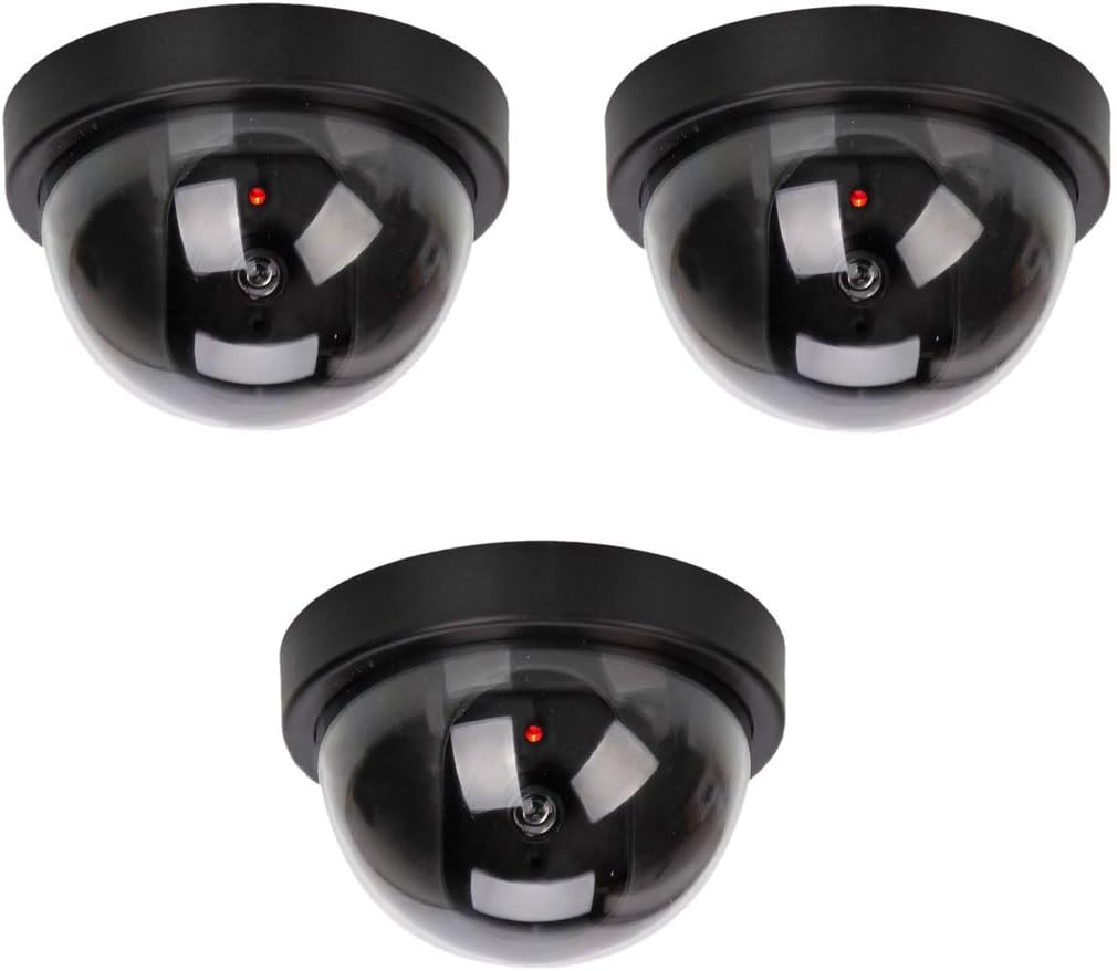 MOHAK Dummy Security CCTV Dome Camera with Fake Flashing Red LED Light, 3 Pieces