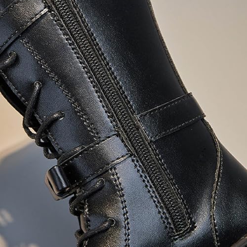 Girls Knee High Boots Fashion Lace-Up Side Zipper Combat Riding Boots Winter Kids Leather Mid Calf Boot Shoes for Toddler4