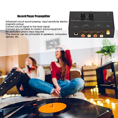 Preamplificador de bajo Ruido, Fácil de Usar con Ajuste de Ganancia, Salida de 2 V, Preamplificador de Tocadiscos Sensible para Tocadiscos, Negro, Preamplificador Phono (Enchufe