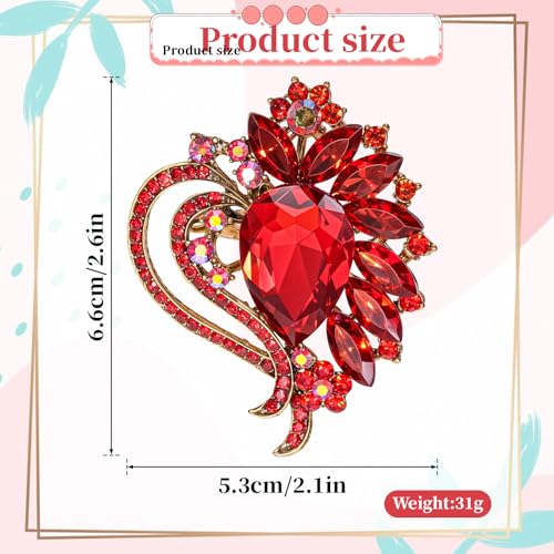 Image of Heart Brooch, Red Brooch Rhinestone Vintage Elegant Valentine Pins and Brooches for Dress Hat Bag Suit Tie Brooches Accessories Decoration
