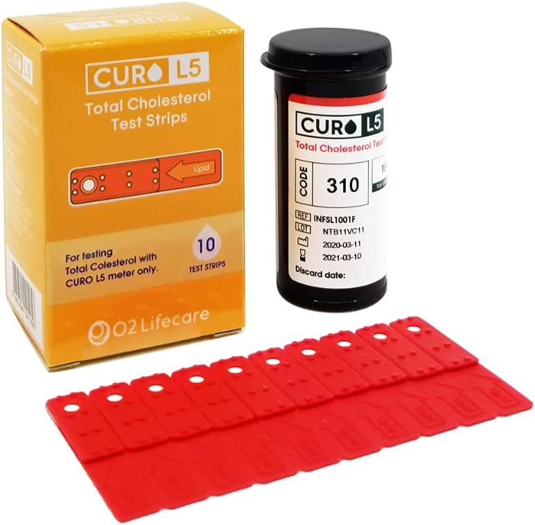 CURO L5 Blood Cholesterol Test Strips Includes Total Cholesterol Test Strips 10 ea (Device NOT Included)
