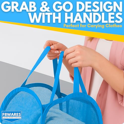 Image of F8WARES 2PK 75 Litres Nylon Mesh Foldable Laundry Basket for Clothes - Odourless Breathable Laundry Bag for Clothes with Carry Handles - Kids Toy Baskets For Storage & Dirty Cloth Basket Hamper Sky