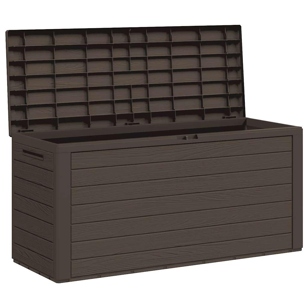 Scatola portaoggetti da giardino marrone 116 x 44 x 55 cm in polipropilene, capiente contenitore esterno per cuscini, cuscini e coperte, design senza tempo per terrazza