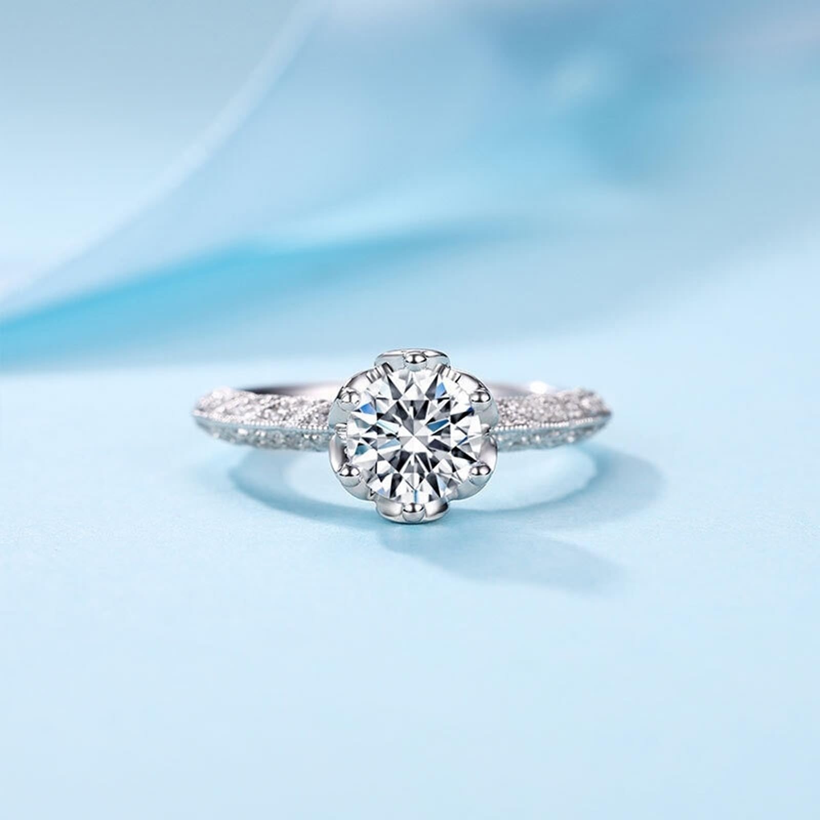14 Karat Weißgold Ring Für Freundin Labordiamant Weiß, Eternity Ring Gedrehte Blätterblume, 6-Zackiger Labordiamant, 1 Karat