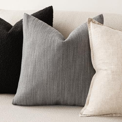 Image of Foindtower Set of 2 Decorative Textured Burlap Linen Throw Pillow Covers Farmhouse Boho Cushion Cover Solid Accent Pillowcase for Couch Sofa Bed Living Room Home Decor,18x18 Inch,Dark Gray