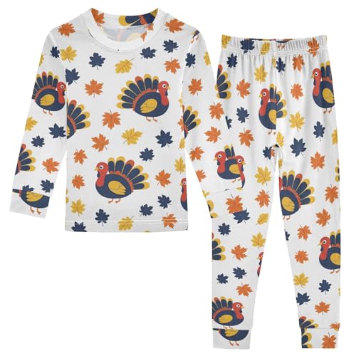 Pajama Sets Long Sleeve Turkey Leaves Pattern Print Soft Comfy Sleepwear 2 Piece PJS 3-8T