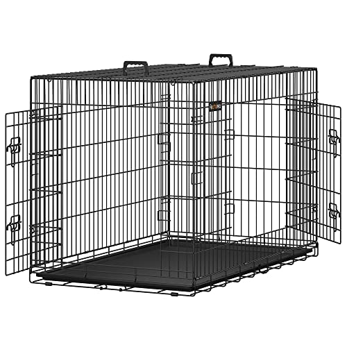 Feandrea Dog Crate, Foldable Dog Cage with 2 Doors, Removable Tray, 122 x 74.5 x 80.5 cm, XXL, Black PPD48H