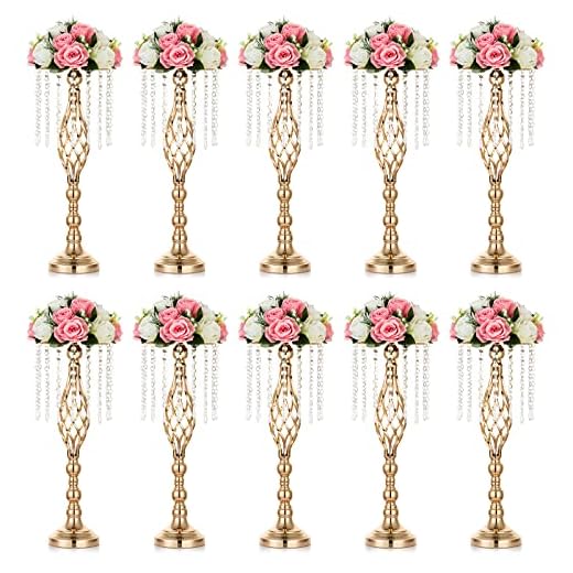 Nuptio 10 Piezas Soporte de Flores Cristal, Centros de Mesa para Bodas, 55cm Alto Elegante Soporte para Arreglos Florales de Metal, Jarrón de Metal Mesa para Bodas Cenas Eventos Hotel Decoración