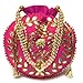 Ekavya Gotta Patti Work Batwa Potli Bag for Women Jewelry Coin Pouch Wedding Gifts Pearls Handle Clutch Drawstring Purse H*L(cm):- 23 * 24(H*L:9 * 9.5 Inch)(Handle Dm:- H* L(cm) 20 * 14) (Hot Pink)