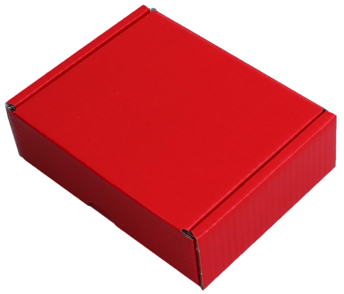 MEG4TEC 50 Pack Shipping Coloured Boxes - Corrugated Cardboard Small Parcel Box for Posting Packing Mailing (10 x 7 x 3 Inch (25cm x 17.5cm x 7.5cm), Red)