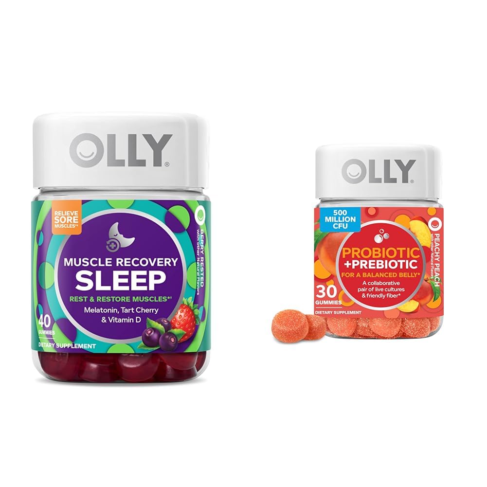 Muscle Recovery Sleep Gummies, Sleep and Sore Muscle Support, 3mg Melatonin, Tart Cherry & Probiotic + Prebiotic Gummy, Digestive Support and Gut Health, 500 Million CFUs, Fiber