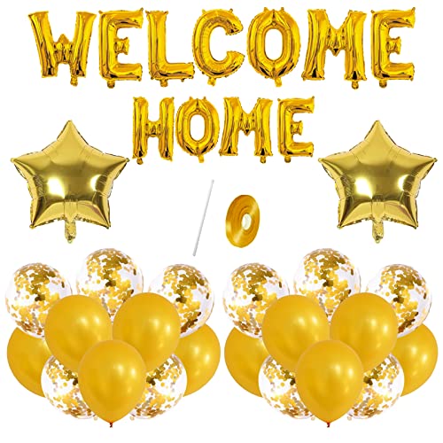 UYDF "WELCOME HOME" Letras Helio Globos Dorado Banner, Decoración de Globos de Papel de Aluminio Pancarta Bienvenida a Casa para Bebé Niña Recién Nacida, Látex Globo Lentejuela para Fiesta Familiar Cover