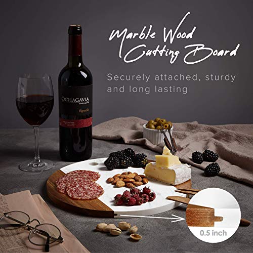 Tabla Redonda de Cortar y Tabla de Queso de Mármol con Acacia 12" - Hermoso Tablero Artesanal para Charcutería para Dos Personas - Regalo Perfecto para Nuevo Hogar miniatura 3