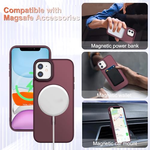 Image of YENAPOON for iPhone 11 Case, Matte Magnetic Phone Case, Wine Red | Fit for Magsafe, Screen Protector Included, Translucent Frosted Slim Shockproof Protective Cover