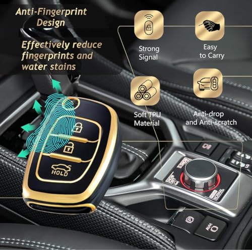 Image of TPU Car Key Cover Black & Golden Compatible for Hyundai I20 Elite, I10 Grand, Old Creta, Xcent, Verna (Hyundai, 3 Button Flip Key)